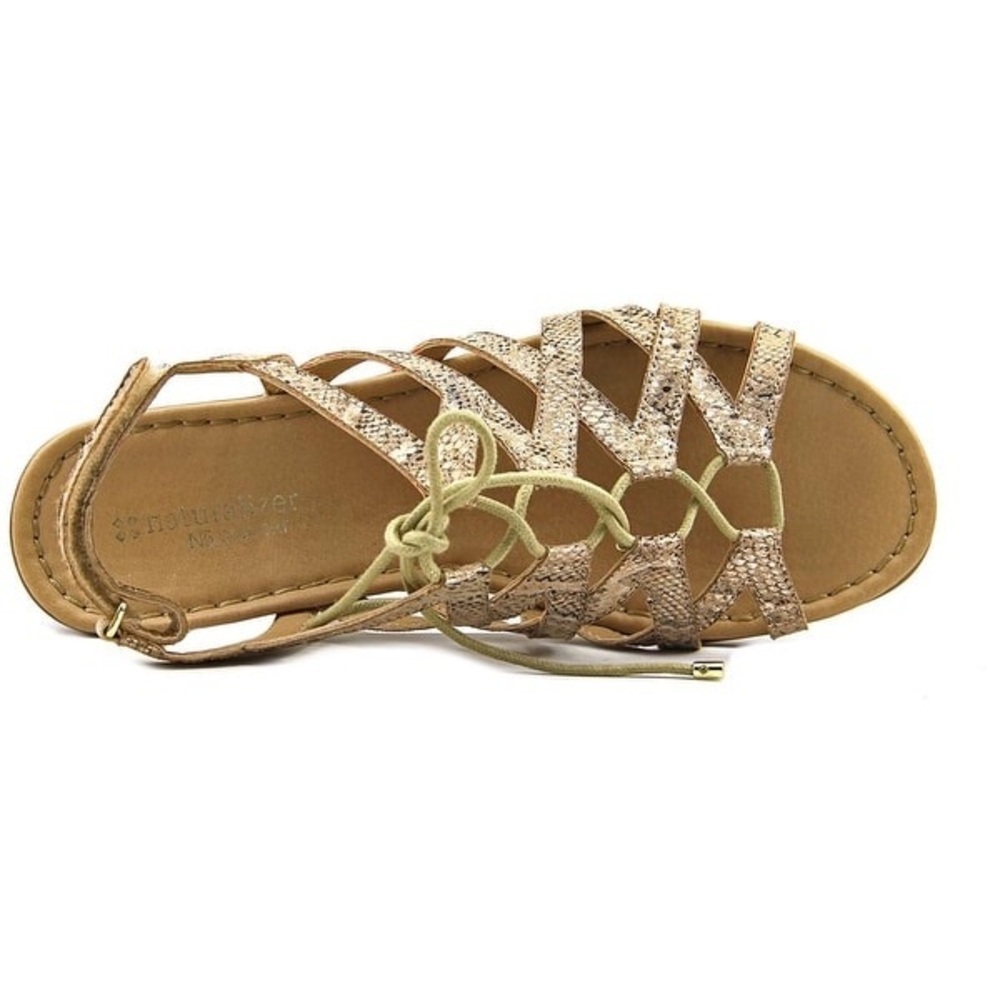 Naturalizer WHIMSY Ghillie Sandals Flat Snakeskin Beige Gold Size 9 - Picture 2 of 12